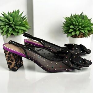 Betsey Johnson DAFNEY LEOPARD MULTI Slingback Rhinestone Bow Heels